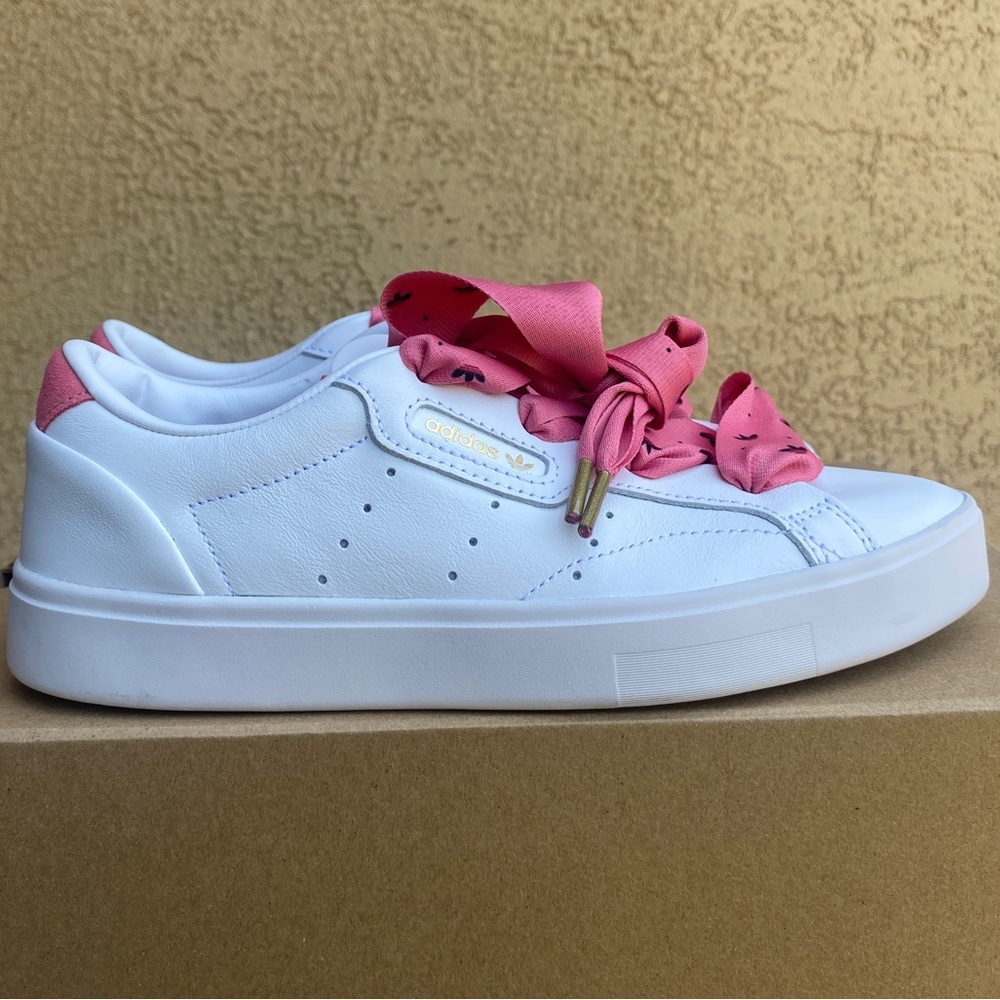 Genuine Leather Ribbon Lace All white Adidas sneakers